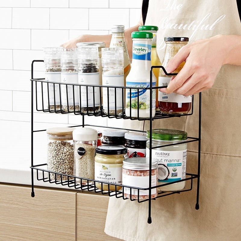 Spice Rack Organizer Sturdy Stainless Steel Kitchen Shelf Cabinet Counter Storage Jar Rack home wire shelf