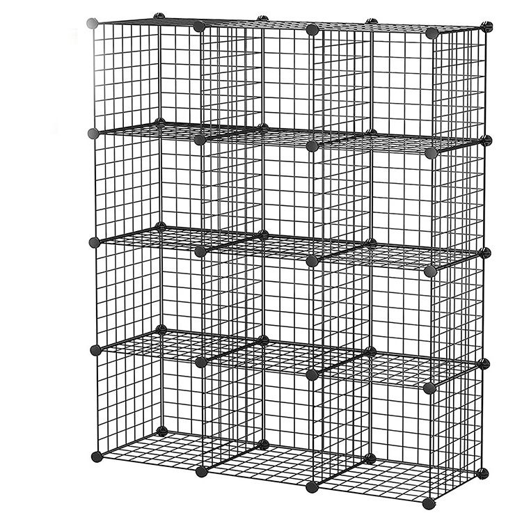 Lanejoy 12-Cube Metal Grids Storage Bins Shelving Modular Bookshelf Closet Cabinet Shelf Wire Cube Storage Organizer