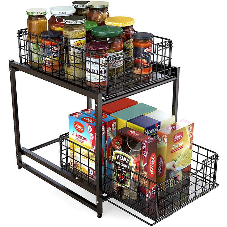 Lanejoy expandable kitchen shelf slideout 2-tier cabinet rack under sink basket shelf organizer