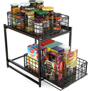 Lanejoy expandable kitchen shelf slideout 2-tier cabinet rack under sink basket shelf organizer