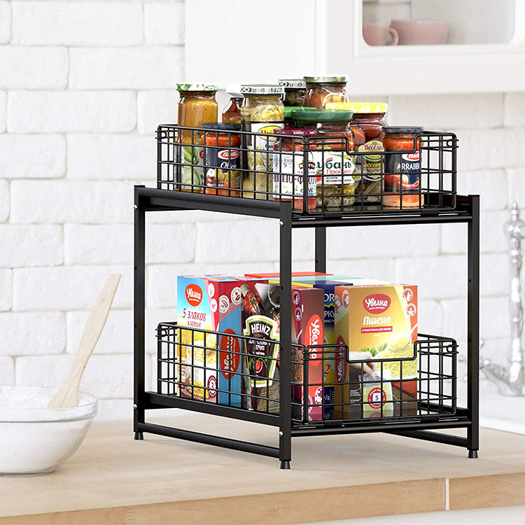 Lanejoy Multi-functional 2-layer Kitchen Bathroom living room Stackable Corner Shelf under Sink storage pullable spice rack