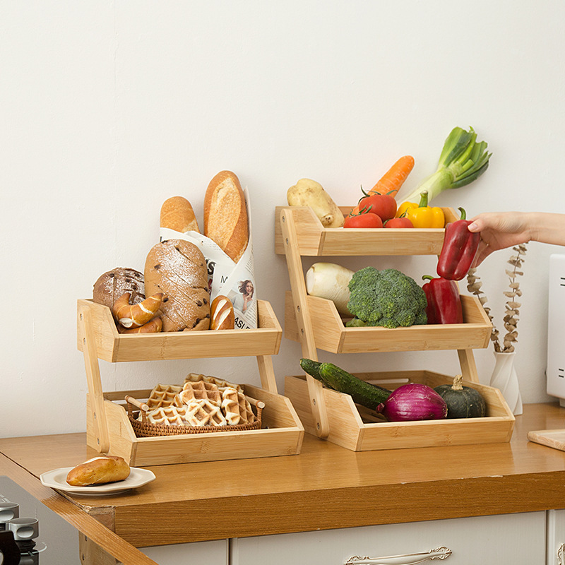 2023 New Arrival  Bamboo Storage Shelf Kitchen Wooden Fruit Basket Bread Storage Stand 3 Tier Bamboo Rack for Bread Vegetable