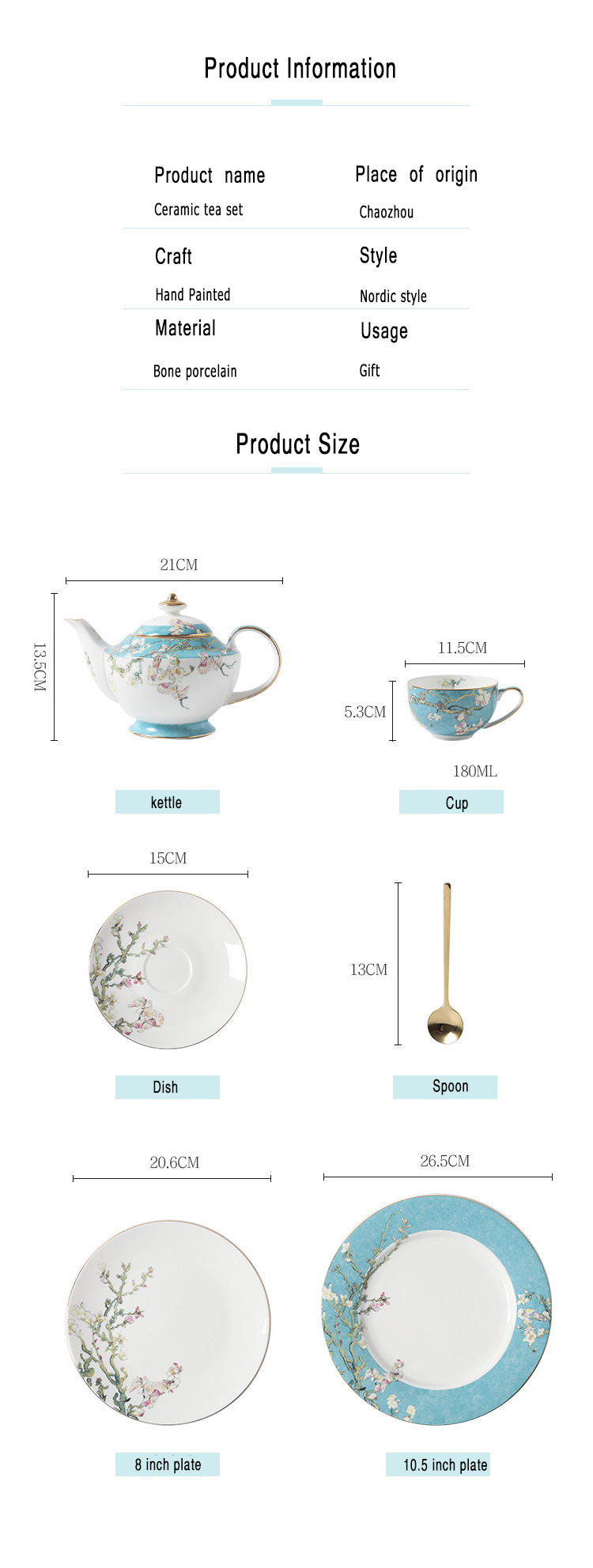 Full Drinkware Ceramic Teapot Elegant Coffee Tea Cup Set Royal Modern Bone Porcelain Tea Set with Metal Holder Afternoon Tea Set