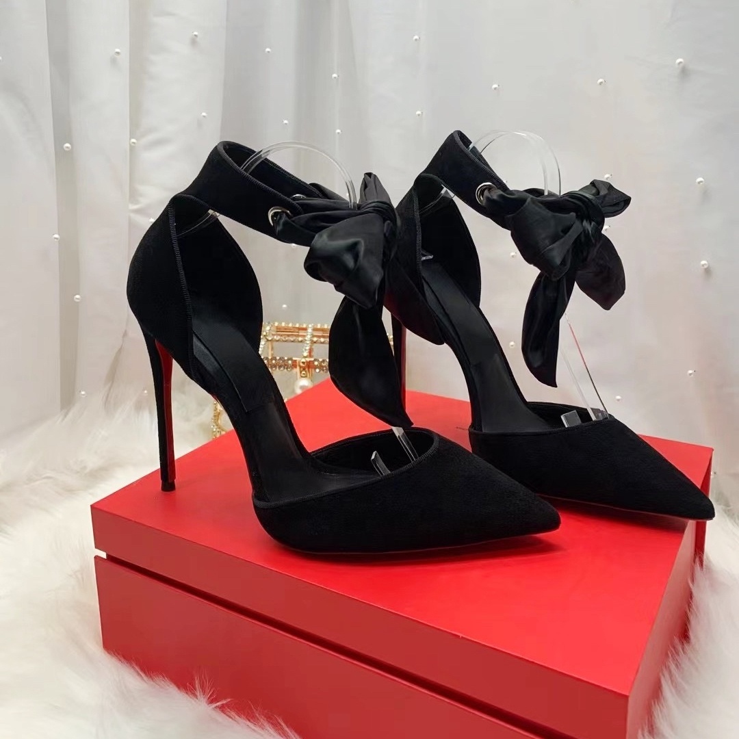 Wholesale Black High Heels Good Quality Shoes Woman Pointed Toe Lace Up Sexy Fashion Design Red Bottom Heels Pumps Shoes