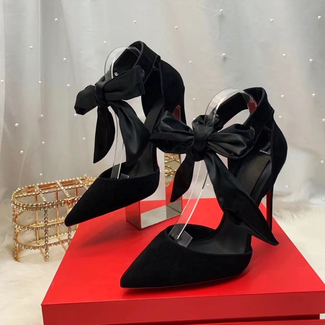 Wholesale Black High Heels Good Quality Shoes Woman Pointed Toe Lace Up Sexy Fashion Design Red Bottom Heels Pumps Shoes