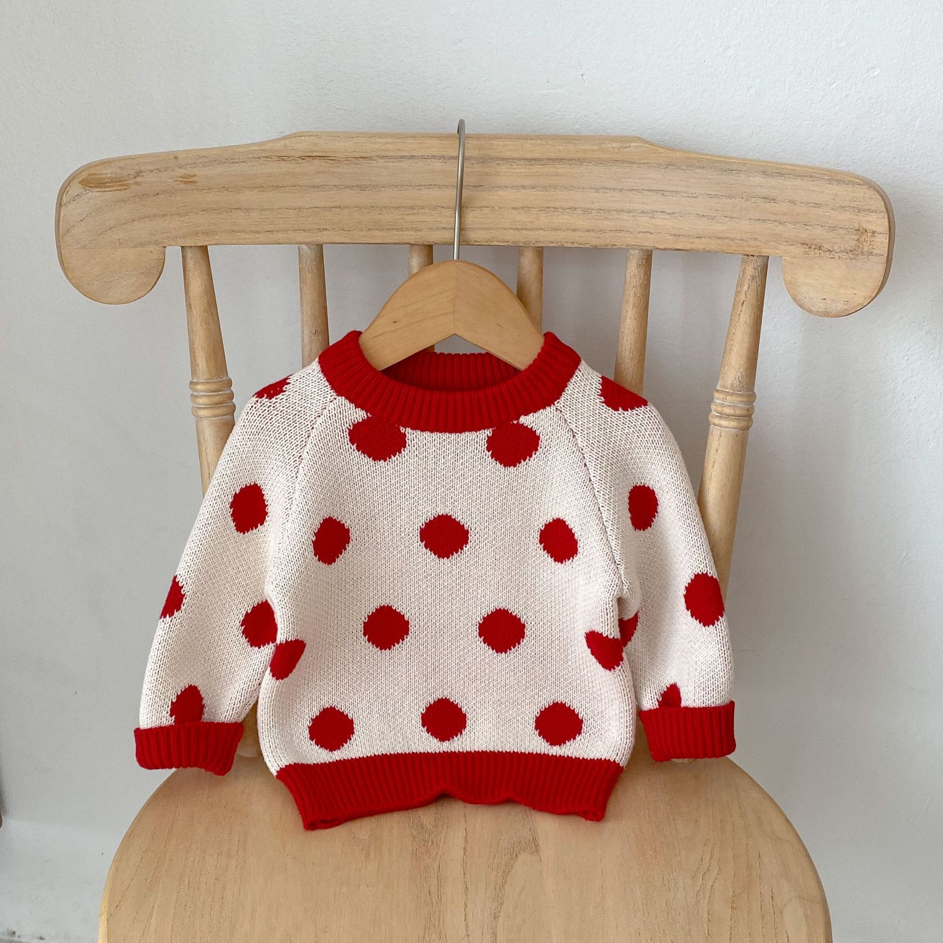 Autumn Girls 100% cotton dot sweater+ pants 2-Piece Infant Set Fashion Babys crochet red white Clothes