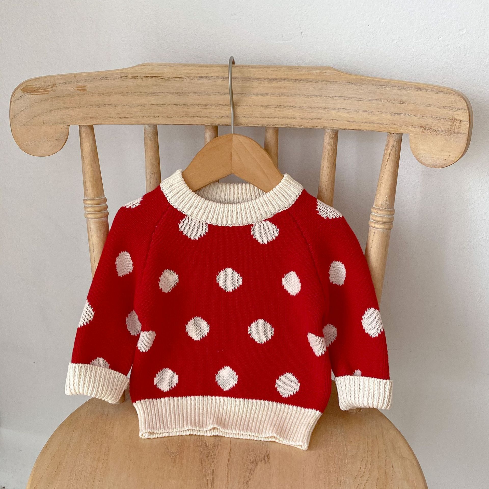 Autumn Girls 100% cotton dot sweater+ pants 2-Piece Infant Set Fashion Babys crochet red white Clothes