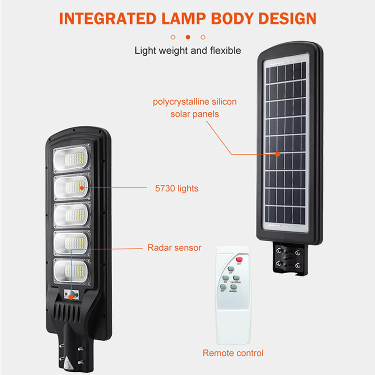 Integrated Smd Powered Control ABS Streetlight Waterproof 30W 60W 90W 120W 150W 180W Outdoor All In One Led Solar Street Light