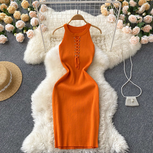 Wholesale Korean Sleeveless Party Club Dresses Pencil Bodycon Sexy Dress Crochet Knit Sweater Dress