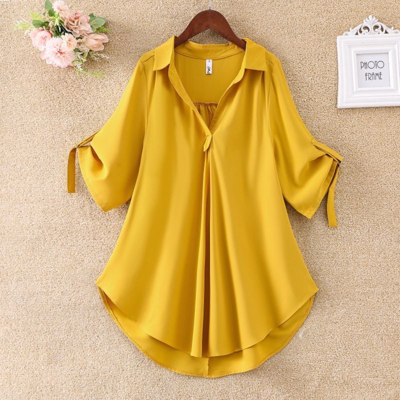 Fashion Casual Chiffon Blouse Long Style Plus Size Tops For Women Summer Women White Top Loose Dress Shirts