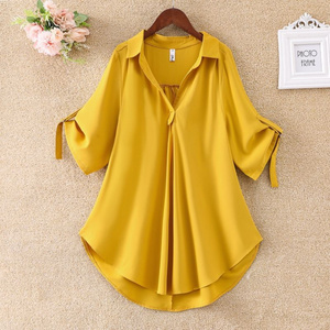 Fashion Casual Chiffon Blouse Long Style Plus Size Tops For Women Summer Women White Top Loose Dress Shirts