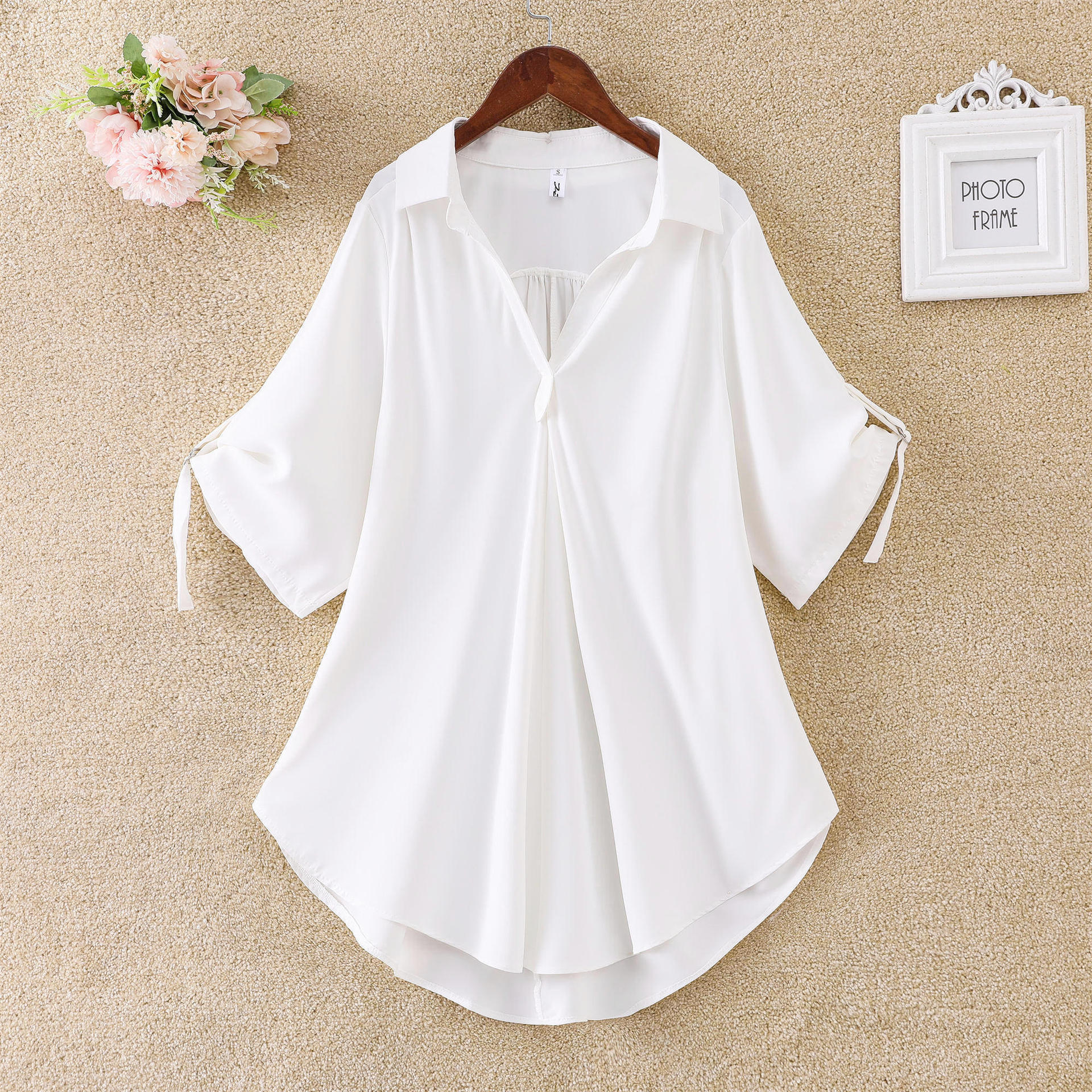 Fashion Casual Chiffon Blouse Long Style Plus Size Tops For Women Summer Women White Top Loose Dress Shirts