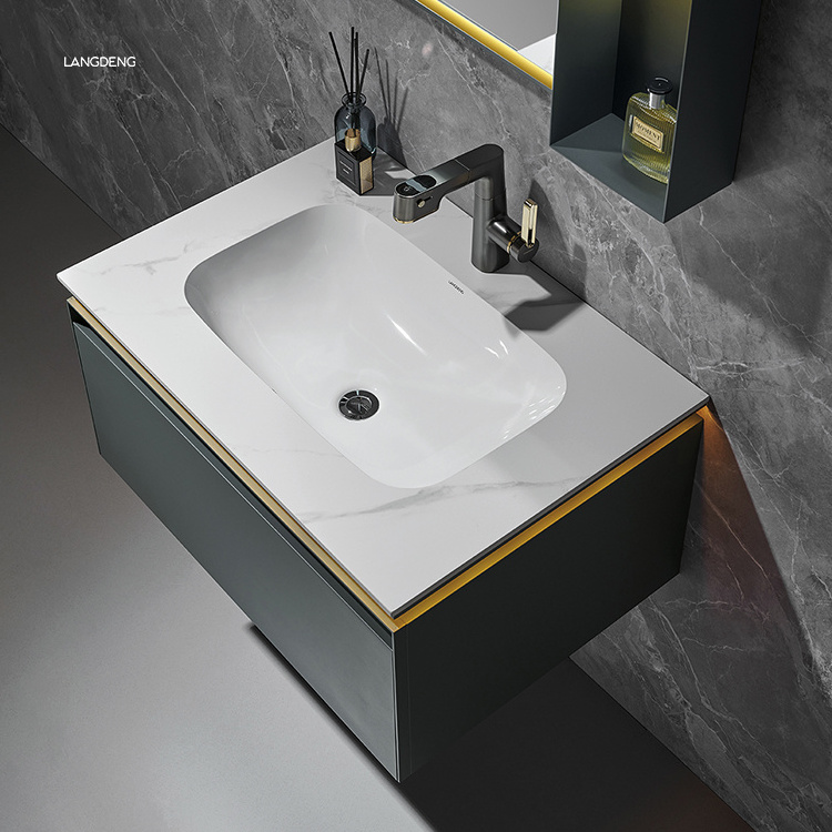 OEM & ODM modern 304 Stainless Steel smart bathroom luxury vanity sink basin cabinet