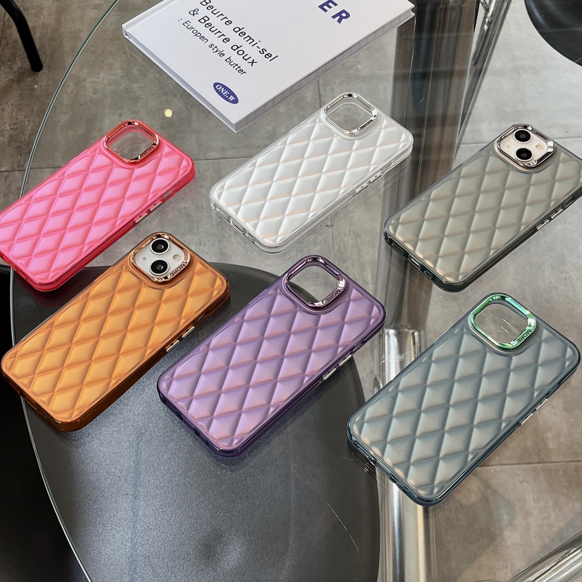 High-grade electroplated solid color plaid mobile phone case for iPhone15promax 14pro 13pro fall protection case 12 11