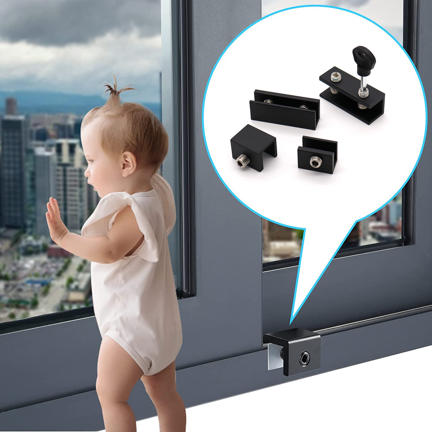 Garage Door Frame Child Proof Aluminum Alloy Adjustable Window Sash Lock with Allen Head Screw