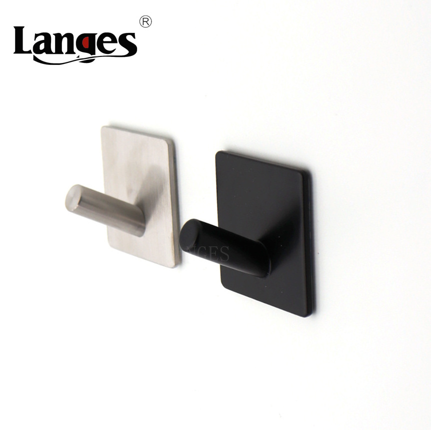 Bathroom Shower Stainless Steel Black Adhesive Towel Hooks Key Hat Adhesive Wall Hooks for Hanging Towels