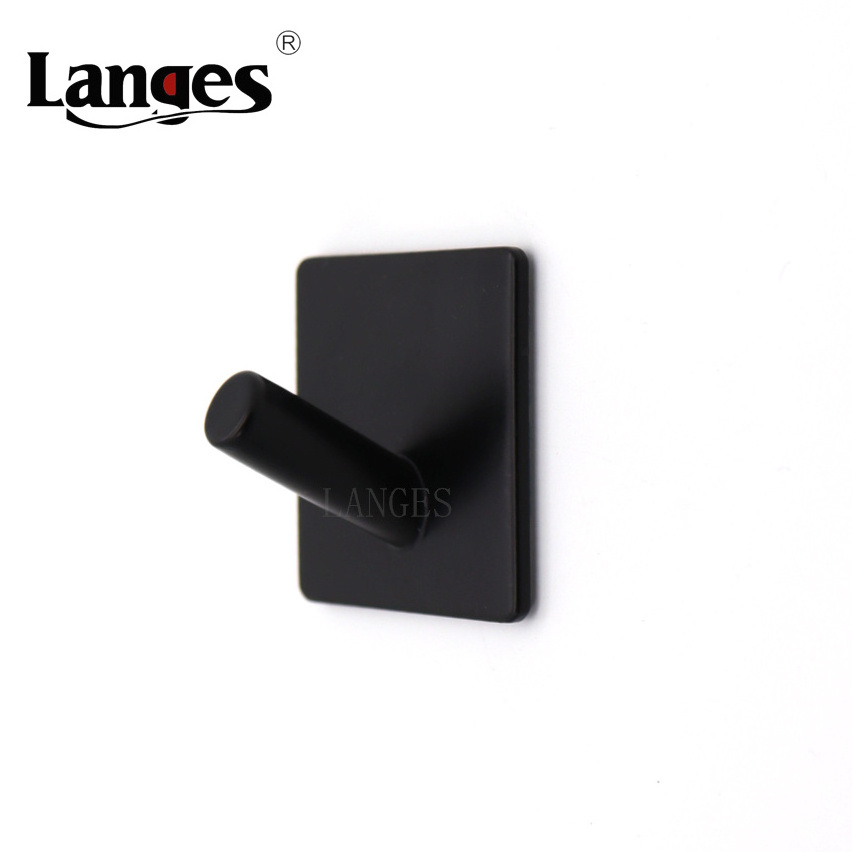 Bathroom Shower Stainless Steel Black Adhesive Towel Hooks Key Hat Adhesive Wall Hooks for Hanging Towels