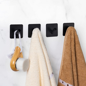 Bathroom Shower Stainless Steel Black Adhesive Towel Hooks Key Hat Adhesive Wall Hooks for Hanging Towels