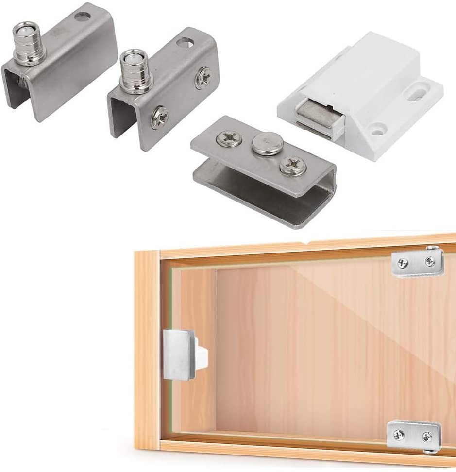 Easy Install Stainless Steel Hinge Single Side Rebound Wine Cabinet Glass Door Hinge Magnetic Catch Latch Set