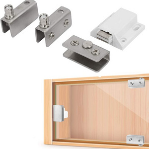 Easy Install Stainless Steel Hinge Single Side Rebound Wine Cabinet Glass Door Hinge Magnetic Catch Latch Set