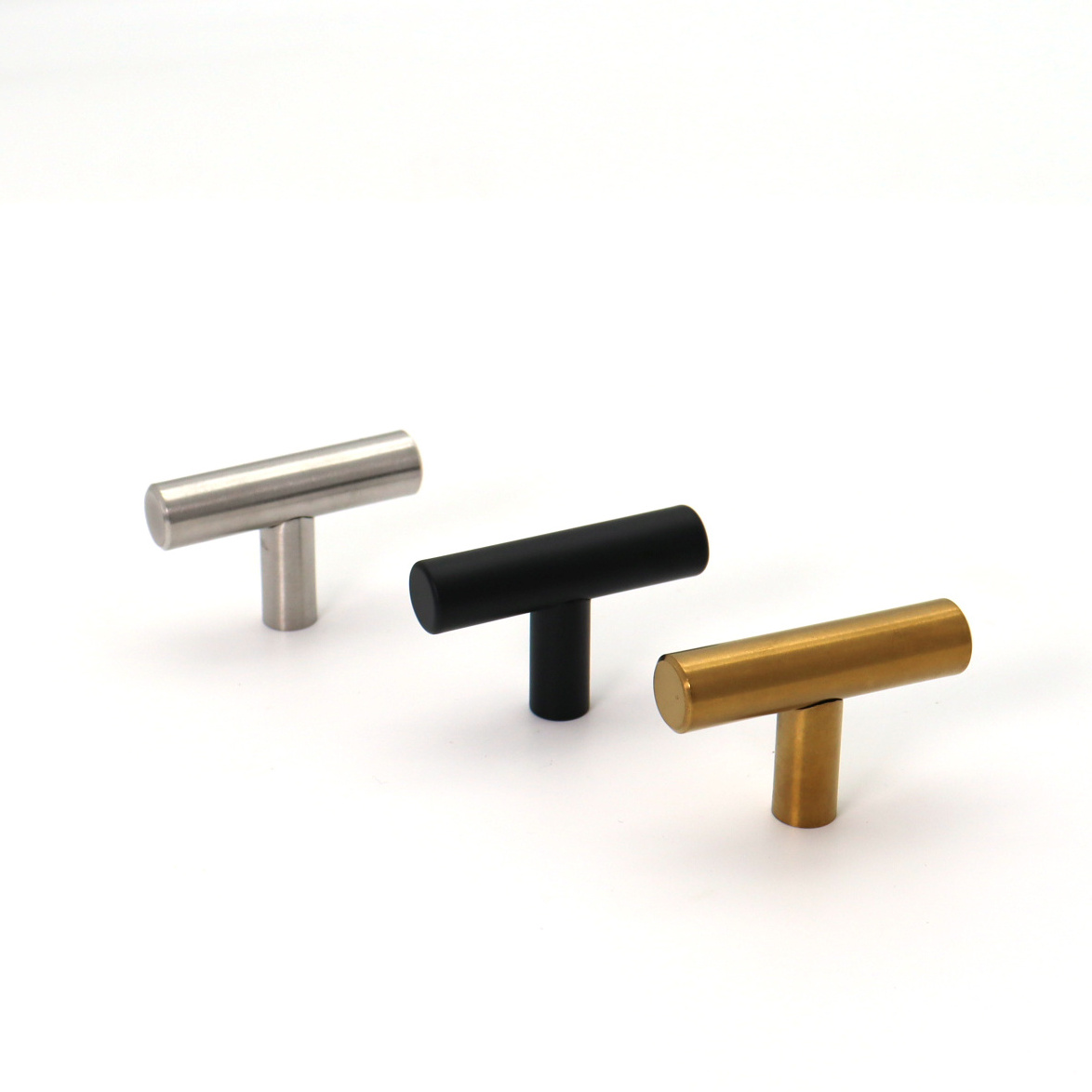 Stainless Steel Brushed Brass Single Hole Round Cabinet Drawer Pulls T Bar Knobs Handles