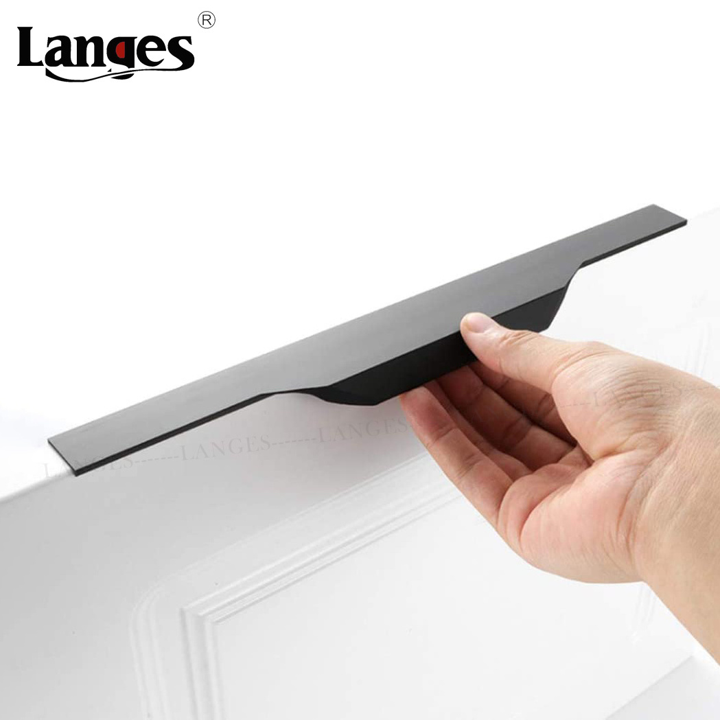 OEM Kitchen Cloakroom Closet Cabinet Door Aluminum Profile Brush Gold Hidden Trapezoid Finger Edge Pulls Handle