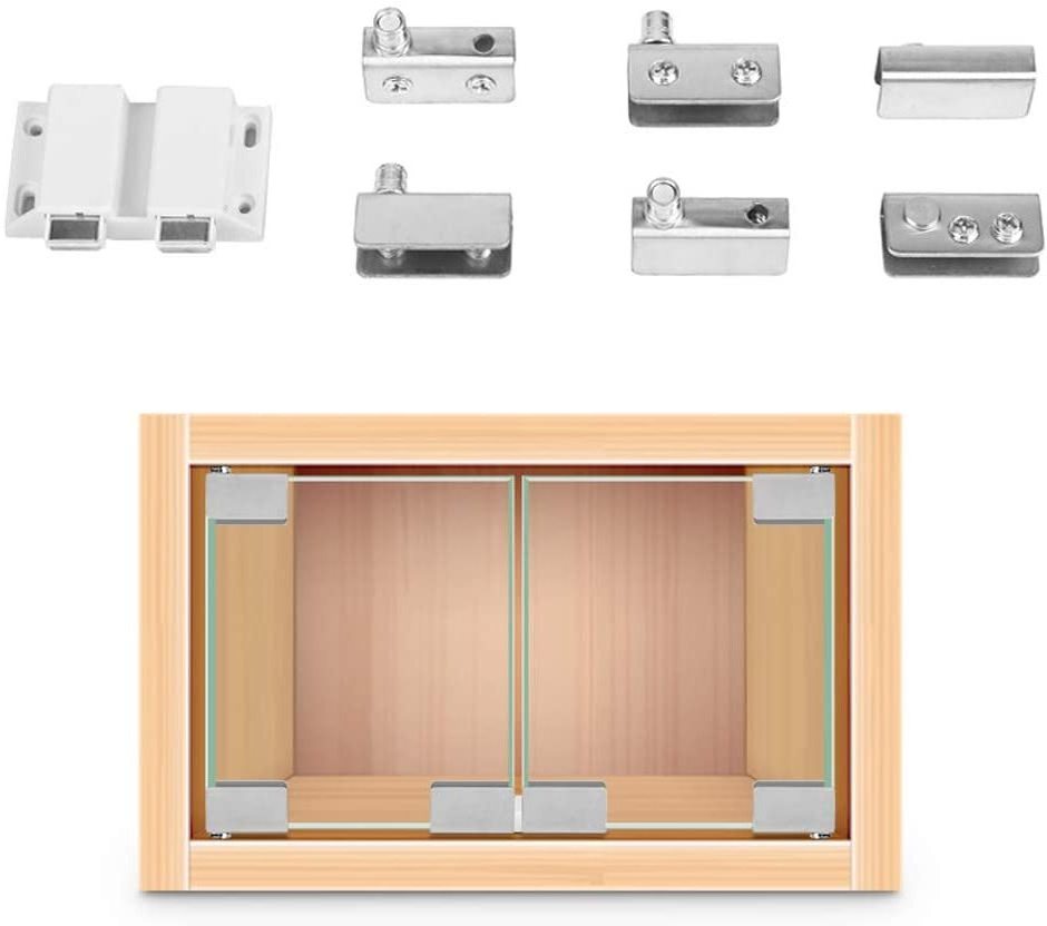 Wine Cabinet Hinge Set Double Side Kitchen Glass Door Free Punching Pivot Hinge Magnetic Catch With Clamp