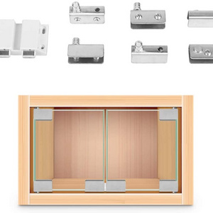 Wine Cabinet Hinge Set Double Side Kitchen Glass Door Free Punching Pivot Hinge Magnetic Catch With Clamp