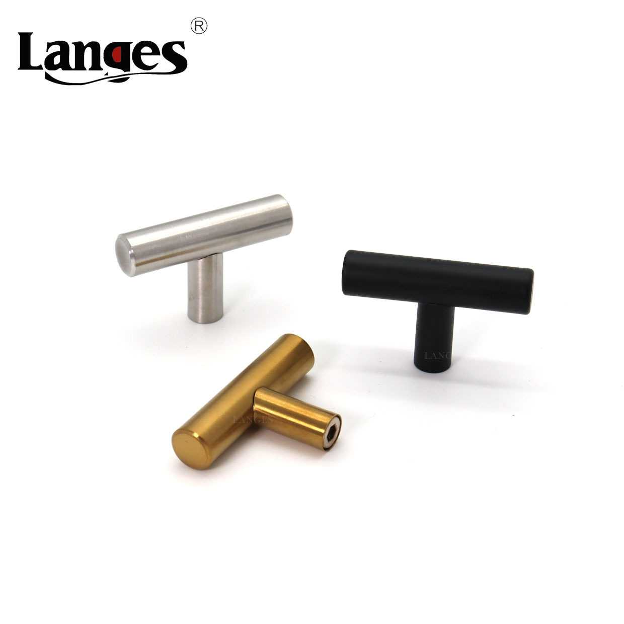 Stainless Steel Brushed Brass Single Hole Round Cabinet Drawer Pulls T Bar Knobs Handles