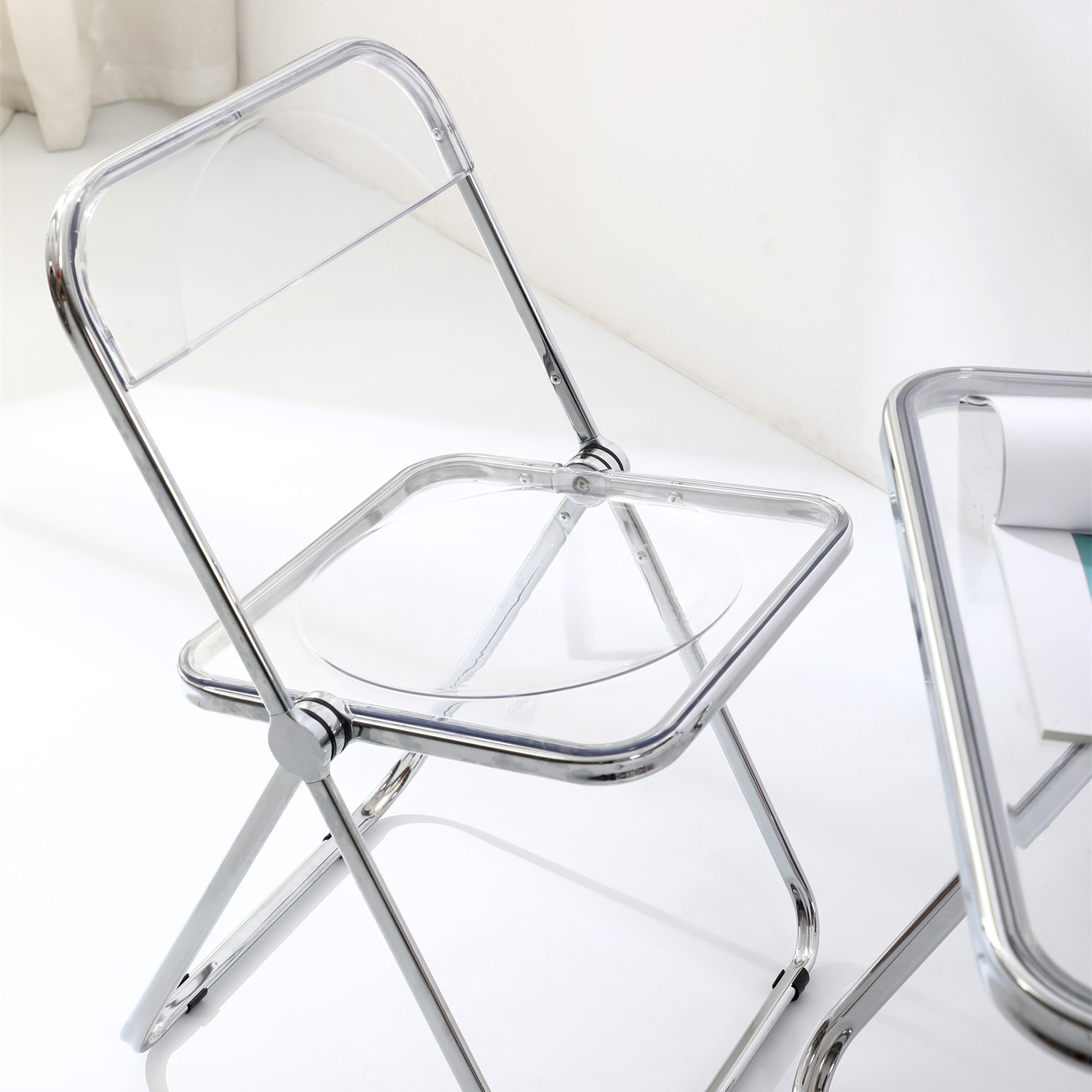 Wholesale Cheap Scandinavia Wedding Dining Metal Clear Transparent Plastic Foldable Office Acrylic Folding Chair for Events