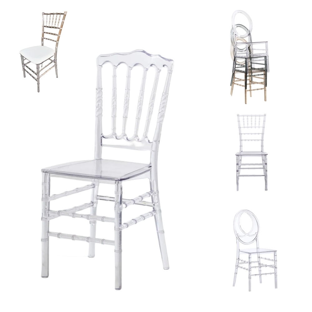 Wholesale Factory Adult Rental Plastic Resin Acrylic Clear Transparent Event Chiavari Phoenix Tiffany Napoleon Chair for Wedding