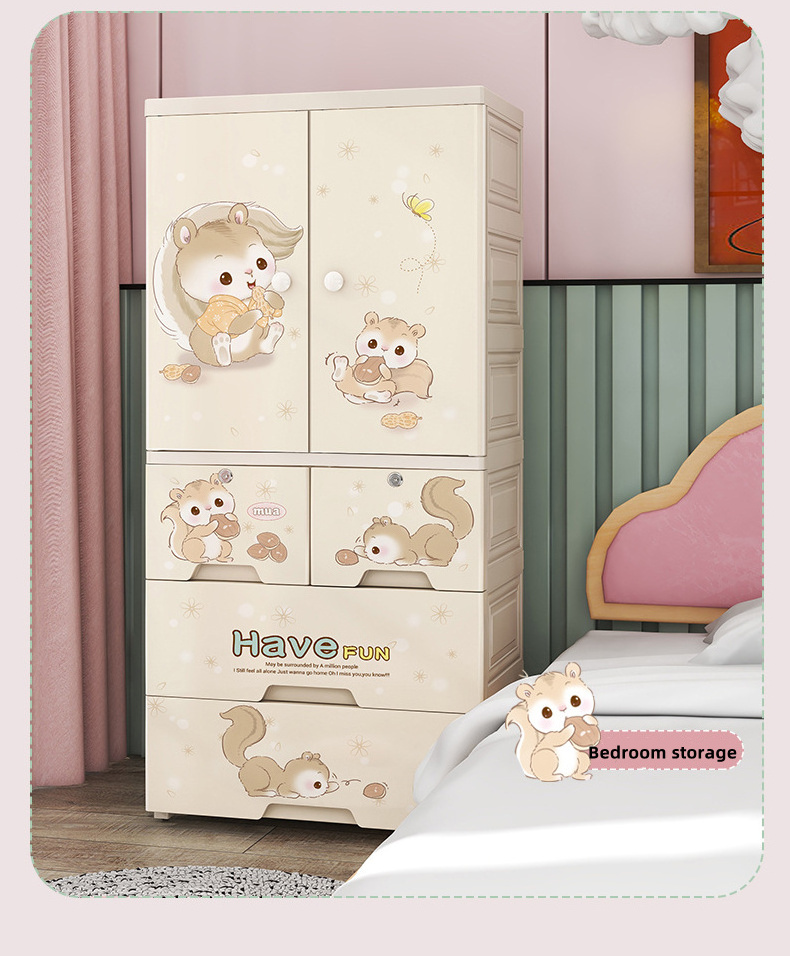 Children's Wardrobe Large Cartoon Plastic Combination Double Door Multi-layer Drawer Baby Storage Locker Wardrobe