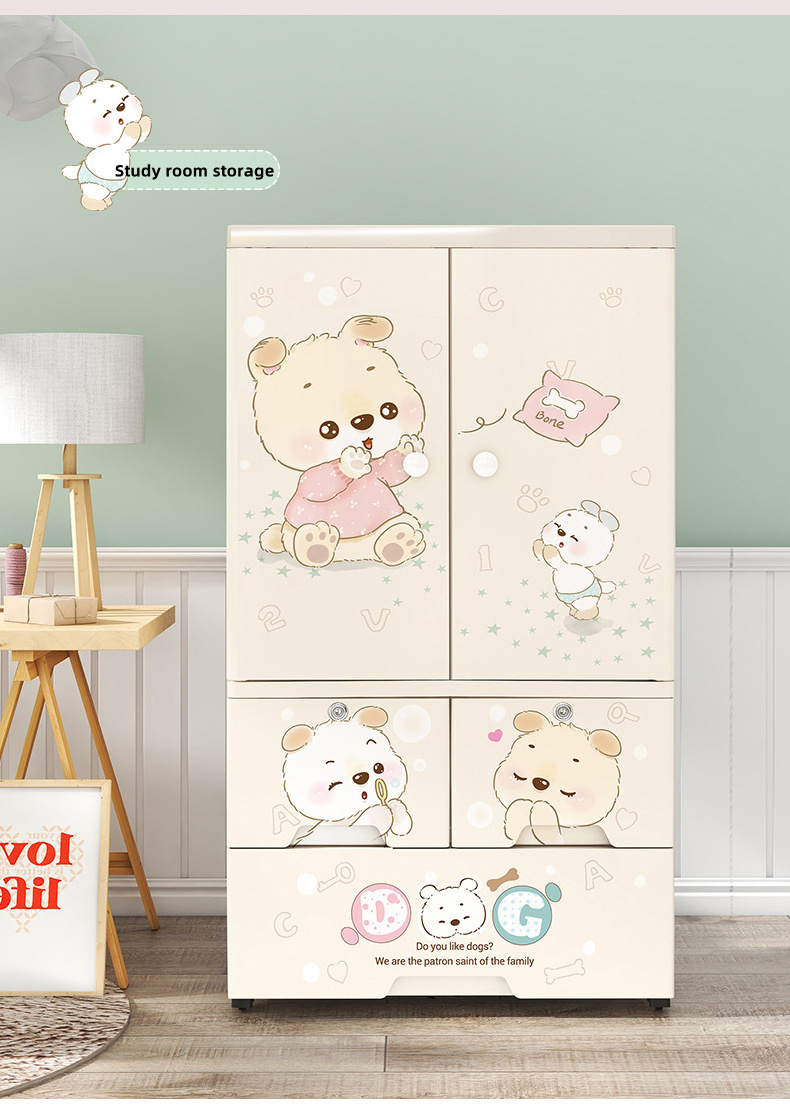 Children's Wardrobe Large Cartoon Plastic Combination Double Door Multi-layer Drawer Baby Storage Locker Wardrobe