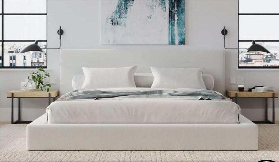 2024 Latest Design Minimalist Style Upholstered Bed Foam Bed Frame And Linen Fabric Cover Foam Headboard