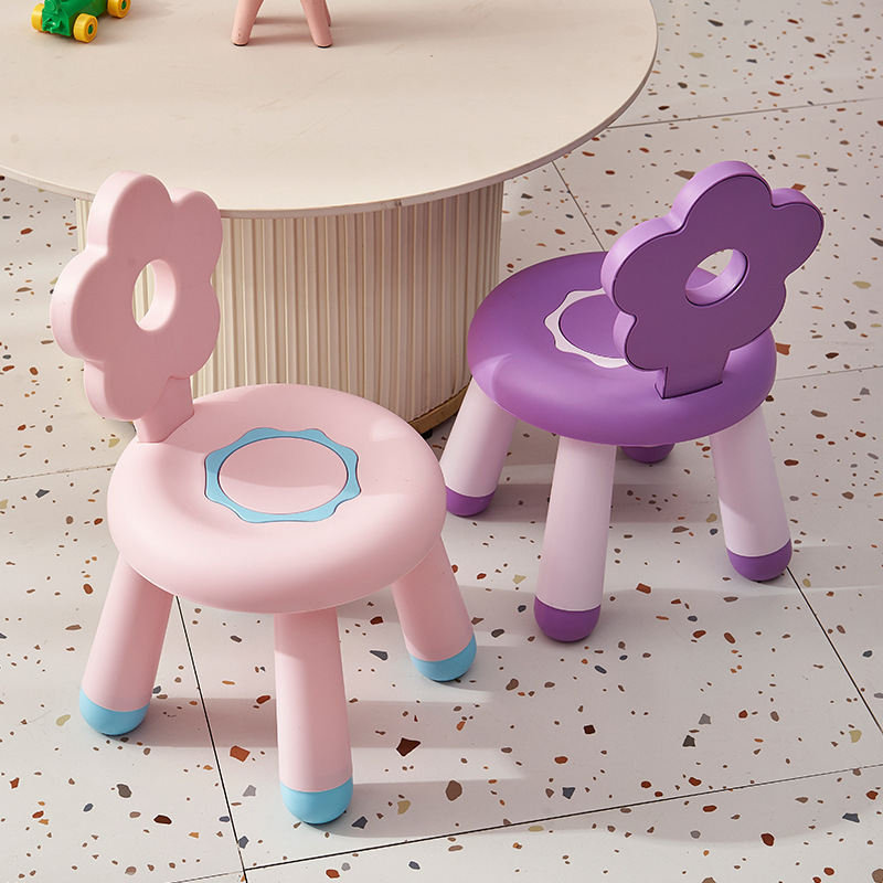 Thickened plastic children's stool kindergarten backrest cartoon chair baby dining chair cute flower home non-slip small bench