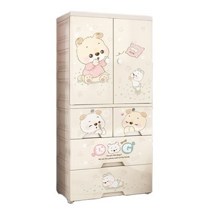 Children's Wardrobe Large Cartoon Plastic Combination Double Door Multi-layer Drawer Baby Storage Locker Wardrobe