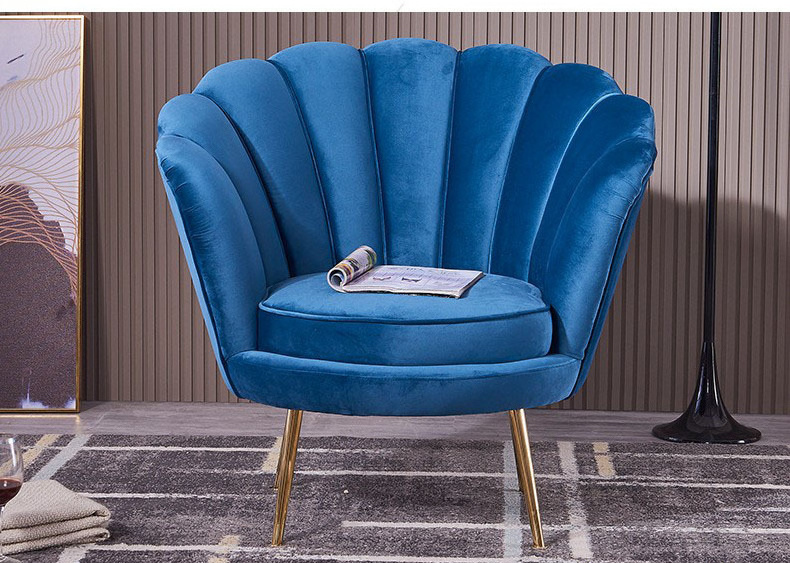 2022 Best Sale Living Room Furniture Pink Velvet Upholstery Velvet Turquoise Luxury Flower Shaped Shell Modern Sofa Chair