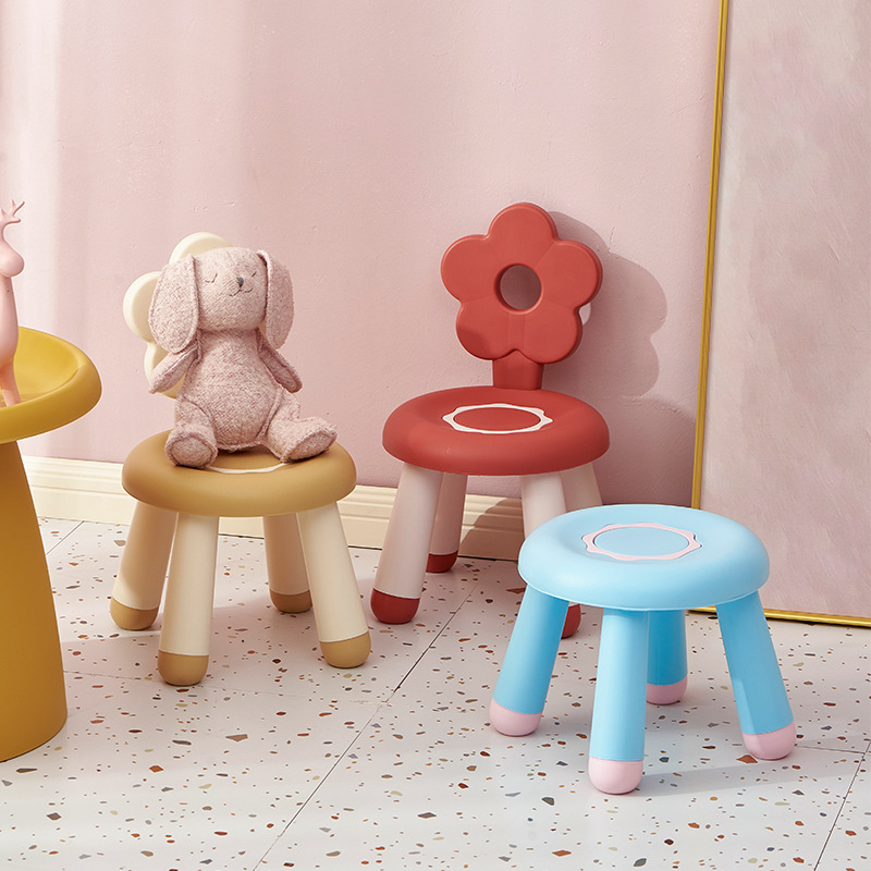 Thickened plastic children's stool kindergarten backrest cartoon chair baby dining chair cute flower home non-slip small bench