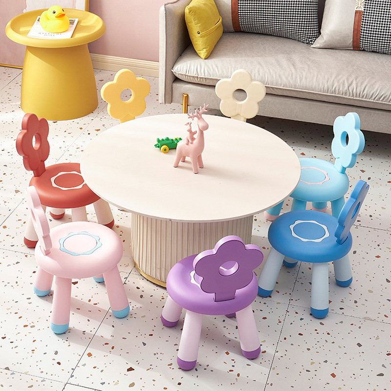 Thickened plastic children's stool kindergarten backrest cartoon chair baby dining chair cute flower home non-slip small bench