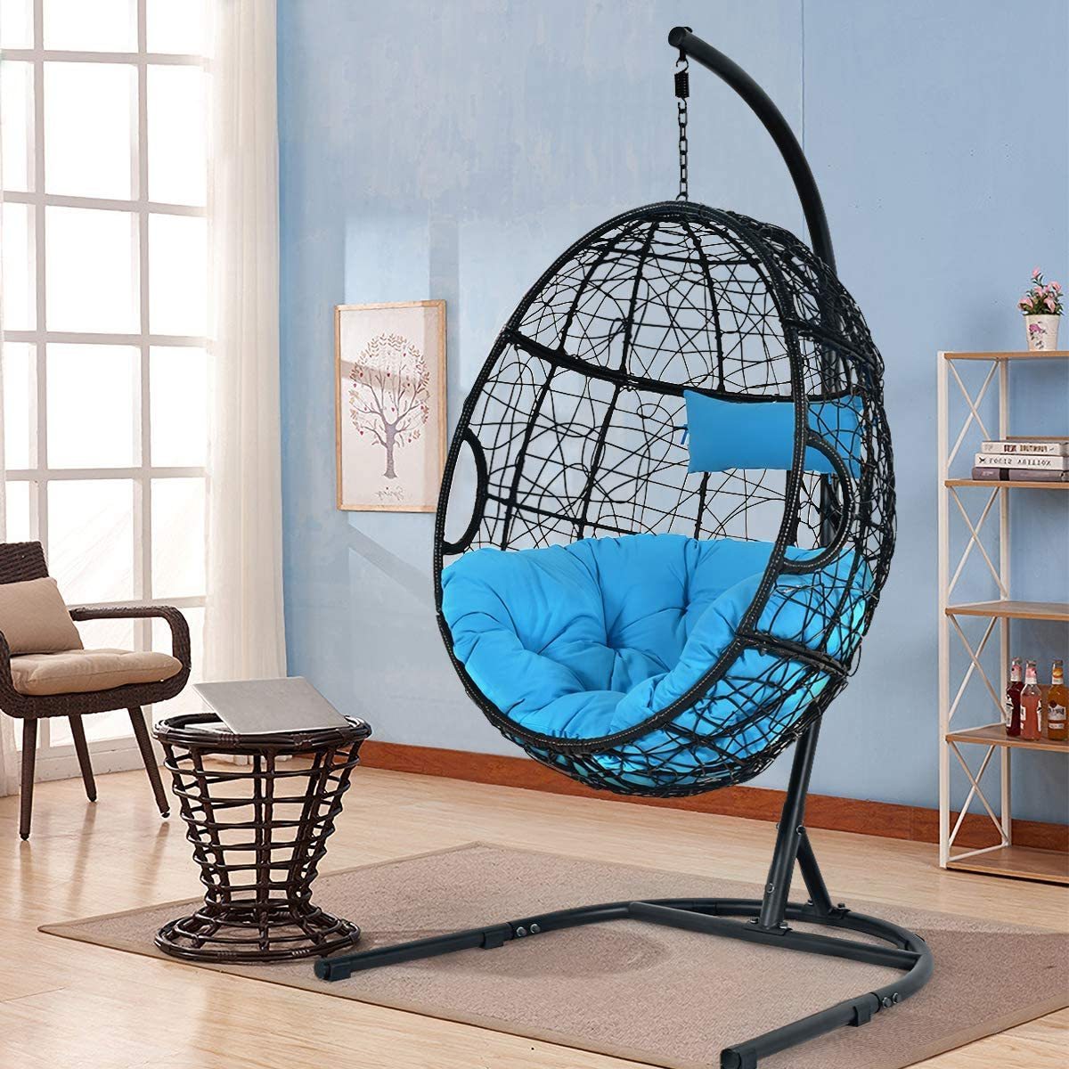 Hanging Egg Chair Swing Chair with C Hammock Stand Set  Hammock Chair with Soft Seat Cushion Pillow