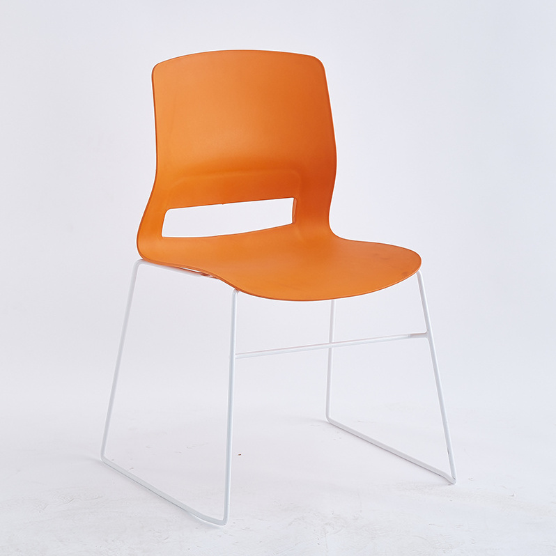 Plastic meeting chair stackable simple steel leg chair metal dining furniture house dining chairs