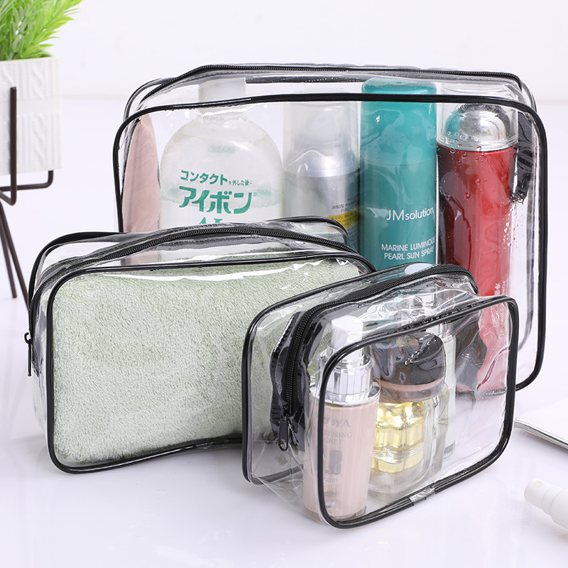 Recycled clear transparent pvc cosmetic bag custom neon zipper top packing bags plastic pvc package bag