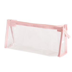 Wholesale clear pencil bag transparent plastic pencil case with zipper INS student stationery storage bag