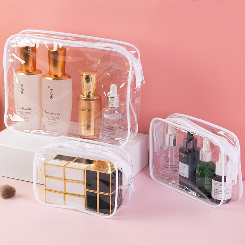 Recycled clear transparent pvc cosmetic bag custom neon zipper top packing bags plastic pvc package bag