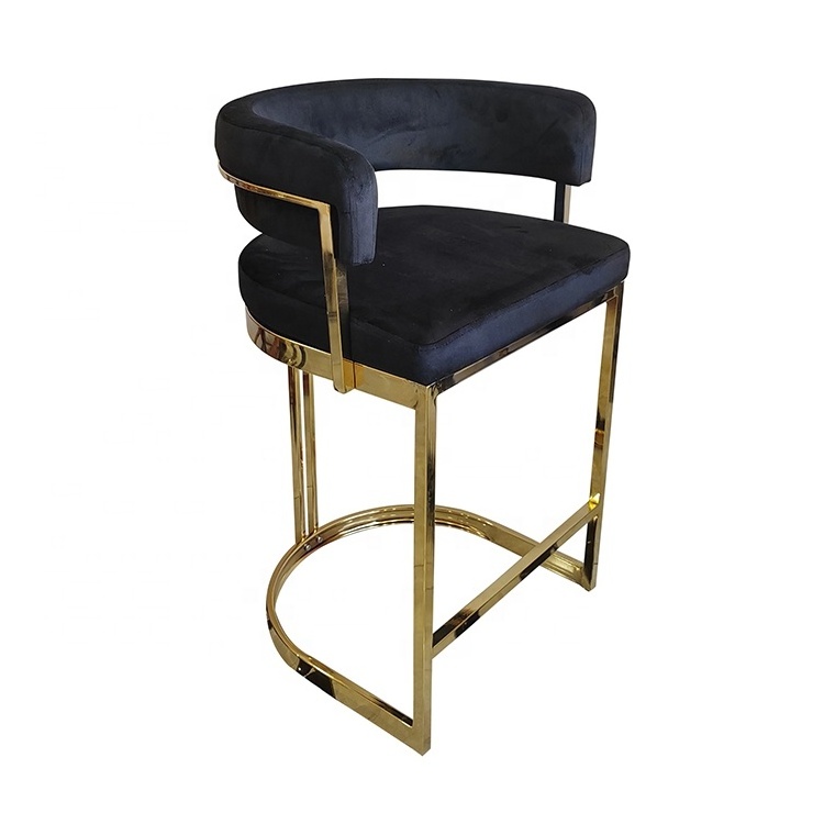 Counter Nordic Wrought Modern Luxury Kitchen Furniture Golden Metal stainless steel Frame High Back Bar Stool