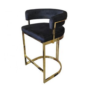 Counter Nordic Wrought Modern Luxury Kitchen Furniture Golden Metal stainless steel Frame High Back Bar Stool