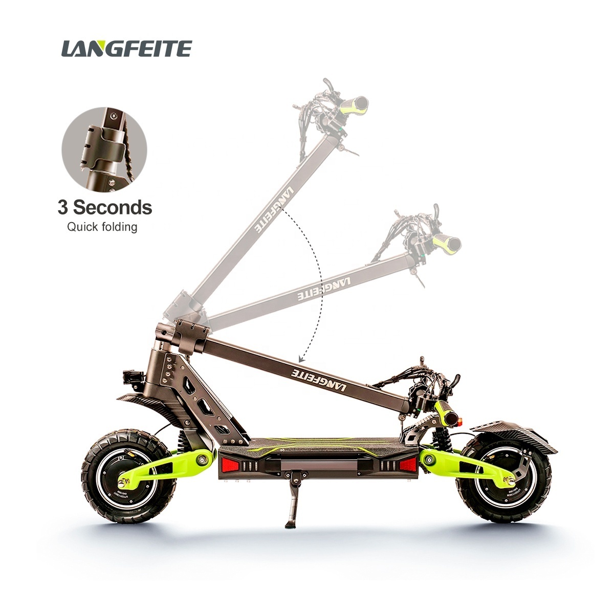 LANGFEITE C5 Fat Tire Electric Scooter 60V Trottinette Electric Double Moteurs Adulte Electric Scooter With Seat For Sale