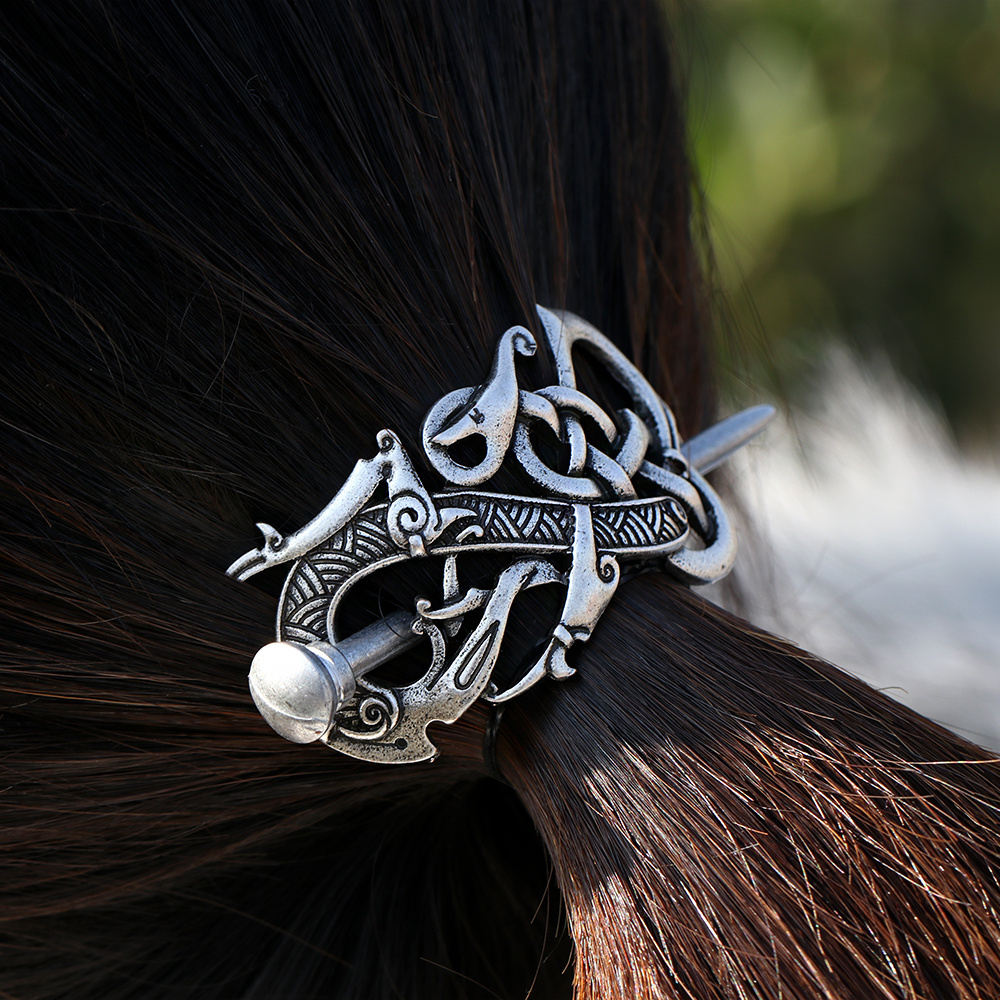 Antique Silver Vikings Dragon Hairpins Hair Clips Stick Slide Vintage Women Hair Jewelry Accessories Gift