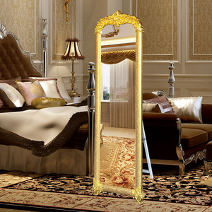 Hot selling ornat gold antique frame stand floor full length dressing mirror