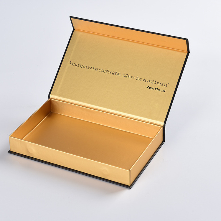 Luxury Custom Black Magnetic Gift Box with Gold Stamping And Gold Lining with  Magnetic Lid